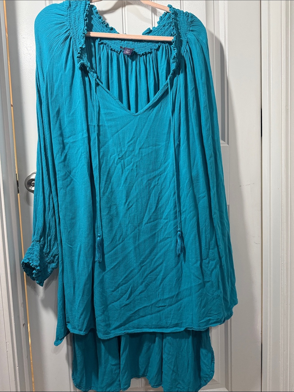 Roaman's Teal Peasant Tunic with Tassel Ties